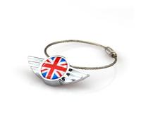 Porte-clés en alliage chromé poli en forme d'aile compatible avec toutes les Mini Cooper One S JCW PJ03, Rouge/Union Jack