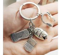 Porte-clés en alliage de zinc thème informatique avec accessoires ordinateur portable, souris et clavier - Porte-clés en métal décontracté et à la mode pour hommes, accessoires de voiture, breloques d