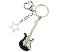 Porte-clés en argent esthétique en forme de guitare punk, étoile mignonne pour fille et femme, amateurs de musique, accessoires cadeaux kawaii, Argenté, 1