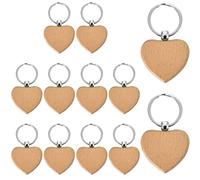 Porte-Clés en Bois, 12 PCS Bricolage Vierge Porte Clés Bois Brut en Forme de Coeur, Personnalisé Naturel Étiquettes en Bois Porte-Clés avec Anneau pour Clés Femmes Hommes Bricolage Cadeau Couples