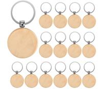 Porte-Clés en Bois, 15 Pcs Bricolage Vierge Personnalisé Porte Clés en Bois, Naturel Étiquettes Rond en Bois Brut, Chaîne de clé Clair à graver avec Anneau, pour Dessin DIY Cadeau Décoration
