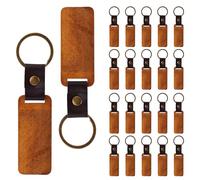 Porte-Clés en Bois avec Bracelet en Cuir, Étiquette Rectangulaire Vierge pour l'Artisanat de Bricolage et Cadeaux