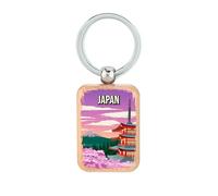 Porte-clés en bois avec motif paysage du Japon