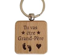 Porte-clés en Bois Gravé Annonce Grossesse Grand-Père - Cadeau Personnalisé pour un Futur Grand-Père
