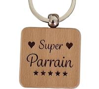 Porte-Clés en Bois Gravé Cadeau Parrain Original Pour Anniversaire Noël ou Pour le Plaisir d'Offrir Création Artisanale Française Porte Clef Parrain