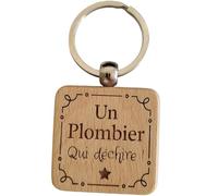 Porte-Clés en Bois Gravé et Personnalisé - Idée Cadeau Plombier Original pour Artisan, Dépanneur - Porte Clef Plombier Idéal pour Noël et Anniversaire pour Collègue, Amis
