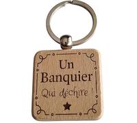 Porte-Clés en Bois Gravé Personnalisé - Idée Cadeau Banquier Homme Unique pour Collègue de Travail, Ami, Famille - Porte Clef Banquier Idéal pour Cadeau de Noël, Anniversaire