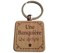 Porte-Clés en Bois Gravé Personnalisé - Idée Cadeau Banquière Femme Unique pour Collègue de Travail, Ami, Famille - Porte Clef Bnaquiere Idéal pour Cadeau de Noël, Anniversaire