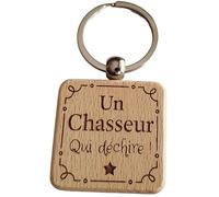 Porte-Clés en Bois Gravé Personnalisé - Idée Cadeau Chasseur Homme Unique pour Collègue de Travail, Ami, Famille - Porte Clef Chasseur Idéal pour Cadeau de Noël, Anniversaire