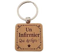 Porte-Clés en Bois Gravé Personnalisé - Idée Cadeau Infirmier Homme Unique pour Collègue de Travail, Ami, Famille - Porte Clef Infirmier Idéal pour Cadeau de Noël, Anniversaire