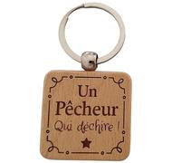Porte-Clés en Bois Gravé Personnalisé - Idée Cadeau Pêcheur Homme Unique pour Ami, Famille - Porte Clef Pêche Idéal pour Cadeau de Noël, Anniversaire