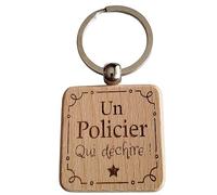 Porte-Clés en Bois Gravé Personnalisé - Idée Cadeau pour Policier Unique pour Collègue de Travail, Ami, Famille - Porte Clef Policier Idéal pour Cadeau de Noël, Anniversaire
