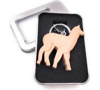 Porte-clés en bois lama chameau clair pair animaux de la ferme zoo pendentif en boîte cadeau