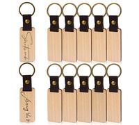 Porte-Clés en Bois Naturel Vierge 12 Pièces avec Bande de Cuir pour Bricolage, Graver et Peindre - Artisanat Cadeau