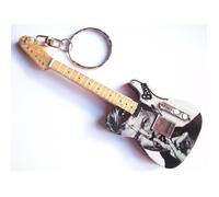 Porte-clés en bois peint en forme de guitare David Bowie