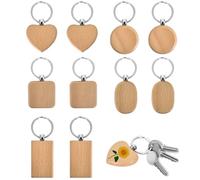 Porte-Clés En Bois Vierges,10 Pièces Portes-Clés Peuvent Graver,Rond Vierge Porte-Clés En Bois Bricolage, Pour La Sculpture Et La Peinture,Pyrogravure