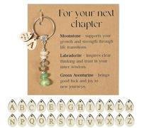 Porte-clés en cristal naturel avec 26 lettres - Talisman porte-bonheur - Pierres de guérison pour votre prochain chapitre - Avec carte - Cadeau d'adieu - Nouvel emploi