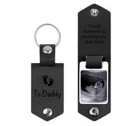 Porte-clés en cuir à ultrasons personnalisé pour homme/petit ami/papa/mari, cadeau de baptême pour bébé ou futur papa (Black)
