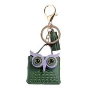 Porte-clés en cuir avec hibou, porte-clés hibou en cuir | Porte-clés petit sac à main avec pompon pour animaux - Porte-clés en cuir avec hibou Porte-clés en cuir multifonctionnel pour adul, vert, Fare