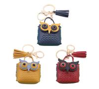 Porte-clés en cuir avec motif hibou et porte-monnaie pour femme et fille, Jaune marine, 5.5*5.5cm