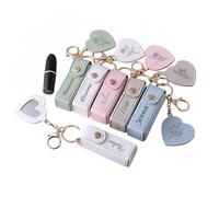Porte-clés en cuir personnalisé pour rouge à lèvres avec miroir, fleur de naissance, baume à lèvres, mini étui de rangement portable de voyage pour rouge à lèvres, gloss à lèvres, parfum, cadeau pour