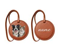 Porte-clés en Cuir PU Personnalisé avec Photo et Texte, 6.5cm | Forme Cœur ou Ronde, 10 Couleurs Disponibles, Double Face Imprimée, Idéal Souvenir Animal, Cadeau Couple & Amis