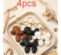Porte-clés en faux cuir caniche chiot, porte-clés à la mode personnalisé, breloque de sac de voiture, cadeau fait main, pendentif de sac en forme de chien réaliste de dessin animé, avec un design de c