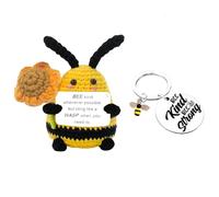Porte-clés en forme d'abeille, décoration abeille, avec porte-clés en laine à tricoter, support émotionnel, porte-bonheur, pour anniversaire, amis, décoration