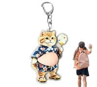 Porte-clés en forme de chat en acrylique avec ventre écrasé | Jolie breloque de poche pour étudiants, enseignants, femmes, filles, enfants pour anniversaire et vacances