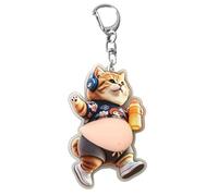 Porte-clés en forme de chat en acrylique avec ventre écrasé | Jolie breloque de poche pour étudiants, enseignants, femmes, filles, enfants pour anniversaire et vacances
