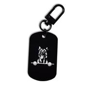 Porte-clés en forme de chien malinois belge en acier gravé, Noir , taille unique