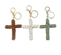 Porte-clés en forme de croix, cordon chrétien, cadeaux pour homme et femme, porte-clés biblique, A - Blanc + Marron + Vert, 5.5cm