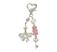 Porte-clés en forme de cœur avec nœud en forme d'ours et de décoration, blanc, M