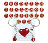 Porte-clés en forme de cœur,Idee Cadeau Couple Porte Clef Coeur,Avec 26 des lettres (A-Z)Porte-clés Partenaire,Petit Porte-clés,Porte Cle Amour Cadeaux Saint Valentin,Porte Clef Amoureux (Cherry Red)