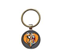 Porte-clés en forme de dôme avec cabochon en verre Motif L'Étrange Noël de monsieur Jack et Sally, marron, 25