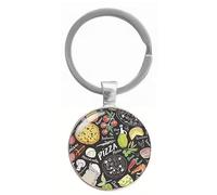 Porte-clés en forme de dôme de protection en argent avec ingrédients du menu pizza