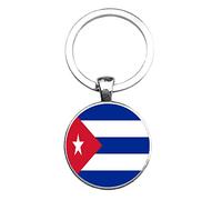 Porte-clés en forme de drapeau de Cuba / Guyane - Art photo - Pour homme - Porte-clés de voiture - Bijoux - Pendentif cabochon en verre - Pour sac à main - Pour femme, blanc, L