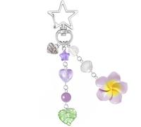 Porte-clés en forme de fleur d'hibiscus, joli porte-clés floral tropical Y2K esthétique étoile cœur perles d'été années 2000 pour sac de plage, accessoires de décoration hawaïenne kawaii pour femme