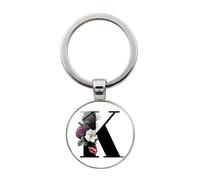 Porte-clés en forme de lettre anglaise en verre avec pendentif en forme de fleur, K, 8x6x2cm