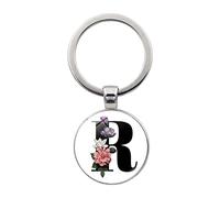Porte-clés en forme de lettre anglaise en verre avec pendentif en forme de fleur, R, 8x6x2cm