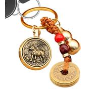 Porte-clés en forme de pièce de monnaie - Breloque vintage en cuivre, pendentif en forme de pièce de monnaie, porte-clés de voiture, multifonction pour homme et femme, God Dog Turn +