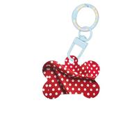 Porte-clés en forme d'os de chien en acrylique avec motif à pois rouges et blancs double face pour chiens et chats, Medium, Acrylique