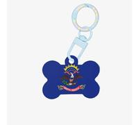 Porte-clés en forme d'os de chien en acrylique avec motif drapeau du Dakota du Nord double face pour chiens et chats