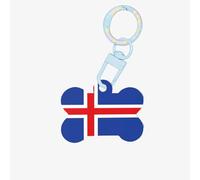 Porte-clés en forme d'os double face en acrylique pour chiens et chats Motif drapeau de l'Islande