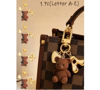 Porte-clés en forme d'ours en peluche avec lettre de l'alphabet en bulle dorée, Charmant ours en peluche, Pendentif de sac à main, Convient pour sac à main, portefeuille, sac à dos, sac de voyage, Por