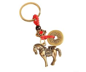 Porte-clés en laiton avec pendentif cheval de guerre - Figurine de cheval Fengshui, porte-clés de style oriental avec symbole de prospérité, laiton décoratif (5 pièces)