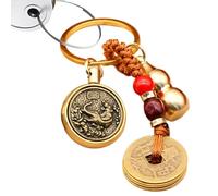 Porte-clés en laiton | Porte-bonheur vintage en cuivre, pendentif Feng Shui, porte-clés de voiture, multifonction pour homme et femme, Dieu gardien du zodiaque tigre tour + cinq empereurs Mon, Refer