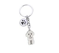 Porte-clés en métal BT Bear avec adorable petit chien, 10 cm, pour sac à main, voiture, breloque de charme, meilleur cadeau d'anniversaire (Poodle blanc)