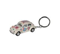 Porte-clés en Métal Cox 1967 Flower Power / Voiture à Friction (Modèle: PTCOC_BLANC)