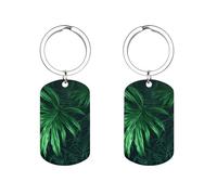 Porte-clés en métal double face, motif plante tropicale verte, pour homme et femme, idéal pour portefeuille, clé de voiture ou accessoire